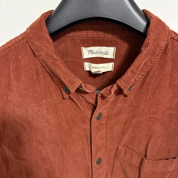Madewell Perfect Fit Orange Corduroy Shirt Mens Medium Long Sleeve Button - Picture 3 of 6